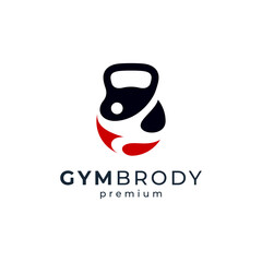 kettlebell and masculine man for fitness and gym logo	

