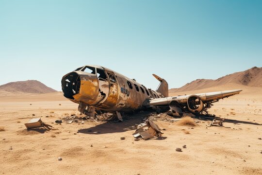 Ruins of an Aeroplane in the Desert - A Reminder of Aviation's Perilous Nature: Generative AI