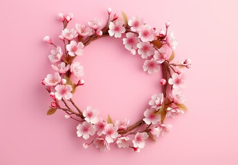 Fototapeta na wymiar a pink flower wreath on a light pink background Generative AI