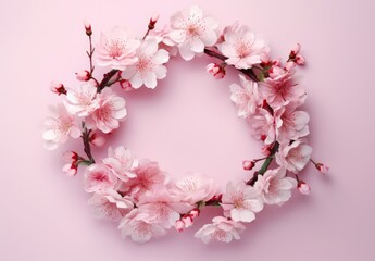 Fototapeta na wymiar blooming cherry wreath on light background Generative AI