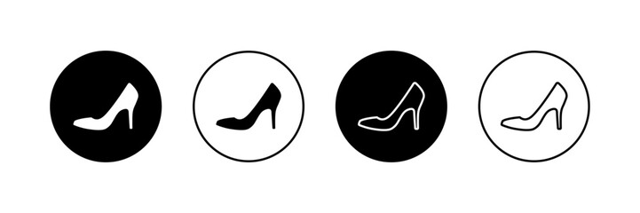 High heel vector icon set. Women shoe symbol. Female patent leather shoes logo