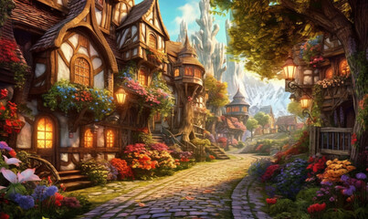 mittelalterliches Fantasiedorf. generative KI