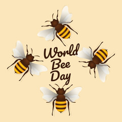 world bee day vector illustration for celebration. world bee day with globe and bee design. bee illustration. honey and bee.