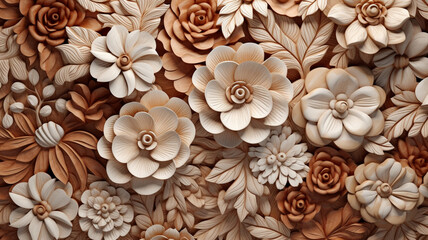 Fototapeta premium Abstract Clay Floral Extravaganza: 3D Bouquet with Colorful Blossoms and Vibrant Leaves