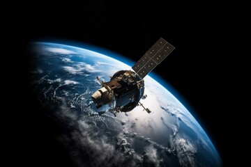 Obraz na płótnie Canvas A 3D depiction of the Galileo satellite in orbit around Earth. Generative AI