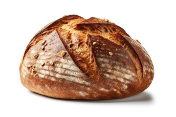  A freshly baked loaf of rustic bread, with a golden and crusty exterior, and a soft, warm interior, isolated on a white background, generative ai - obrazy, fototapety, plakaty