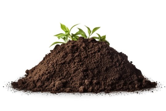 Pile of fertile, enriched topsoil, ideal for planting and promoting healthy plant growth, isolated on a white background, generative ai