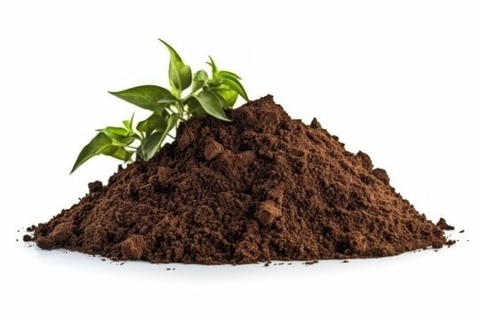 Pile of fertile, enriched topsoil, ideal for planting and promoting healthy plant growth, isolated on a white background, generative ai