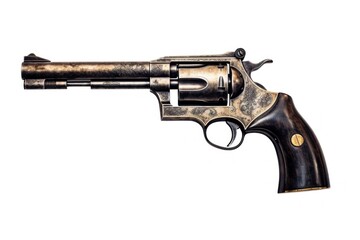 Vintage western revolver, a classic Wild West weapon and collector's item, isolated on a white background, generative ai - obrazy, fototapety, plakaty