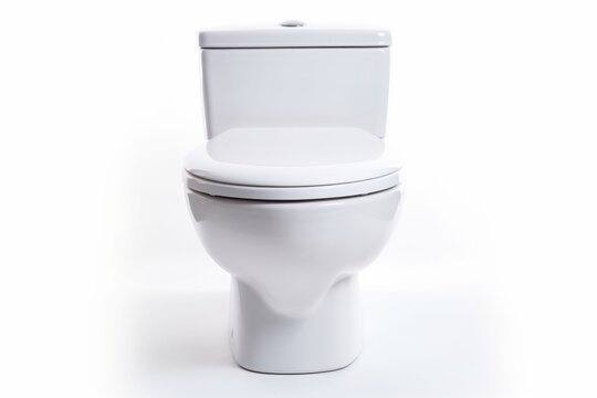 A clean, white porcelain toilet, home fixture, isolated on a white background, generative ai