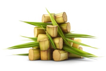 Fresh sugar cane, raw and unprocessed, a natural source of sweetener and nutrients, isolated on a white background, generative ai - obrazy, fototapety, plakaty