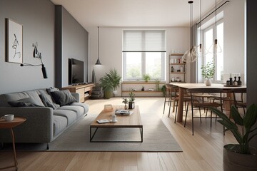 Obraz na płótnie Canvas 3D-rendered modern apartment interior view. Generative AI