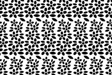 Fototapeta na wymiar Abstract floral seamless pattern. Black and white stylized, decorative design. Endless repeating monochrome pattern with flat floral design elements.