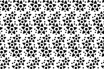 Abstract floral seamless pattern. Black and white stylized, decorative design. Endless repeating monochrome pattern with flat floral design elements.