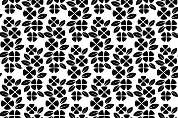 Abstract floral seamless pattern. Black and white stylized, decorative design. Endless repeating monochrome pattern with flat floral design elements.