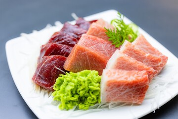 Dish of japanese foods sashimi with Toro