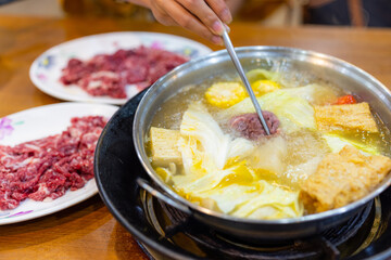 Slice of fresh raw beef hot pot in Taiwan