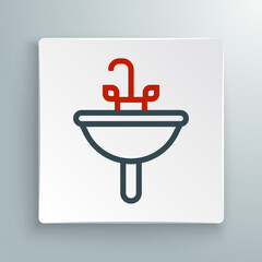 Line Washbasin with water tap icon isolated on white background. Colorful outline concept. Vector