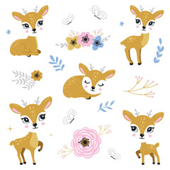 Obraz premium Deer cute portrait poster logo kids room decor t-shirt design print nursery eyes nose little sweet art room decor wall design abstract inspiration sketch nature wildlife baby shower reindeer sticker
