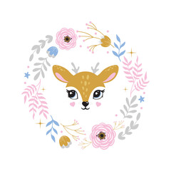 Deer cute portrait poster logo kids room decor t-shirt design print nursery eyes nose little sweet art room decor wall design abstract inspiration sketch nature wildlife baby shower reindeer sticker