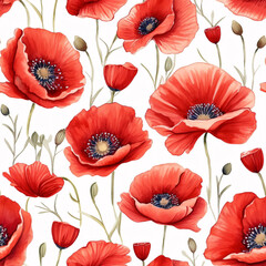 seamless pattern with poppy flowers, created with generative AI technology