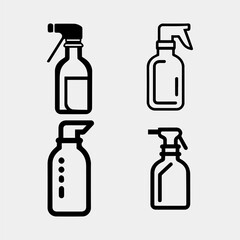 Spray bottle in doodle. Sprayer icons set in sketch. Hand drawn spray can. Doodle style
