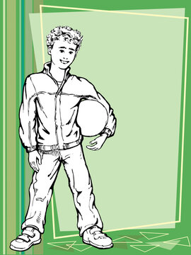 Illustration of a young boy holding his soccer ball