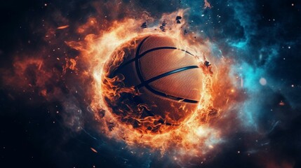 Flaming Dunk: Basketball's Epic Journey Through the Stars. Generative ai