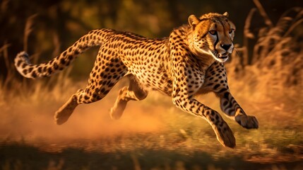 Feline Agility: A Portrait of a Leopard in Motion. Generative ai