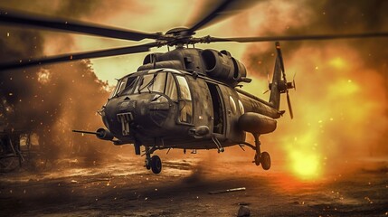 Warbird on the Move: Military Helicopter Action. Generative ai