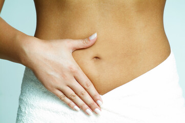 Woman's Fingers Touching her body parts