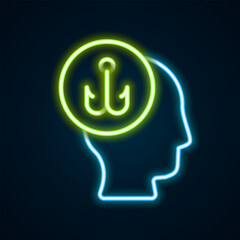 Glowing neon line Camping portable folding chair icon isolated on black background. Rest and relax equipment. Fishing seat. Colorful outline concept. Vector