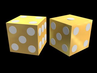 3d rendered illustration of two golden dice