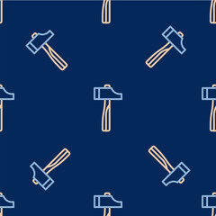 Line Hammer icon isolated seamless pattern on blue background. Tool for repair. Vector