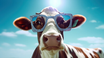 Eyes of the Herd: A Playful Cow Adorned with Glasses. Generative AI