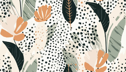 Hand drawn modern plant abstract print. Creative collage seamless pattern. Fashionable template for design © Eli Berr