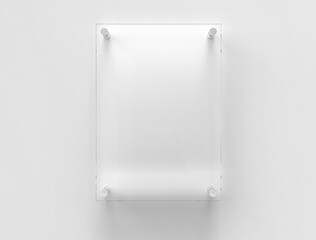 Blank vertical A4 transparent glass office corporate Signage plate Mock Up Template, Board For Branding, Logo. Transparent acrylic advertising signboard mockup front view. 3D rendering
