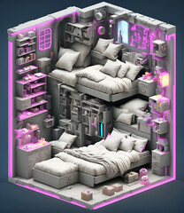 cyberpunk bedroom cutaway, Generative AI