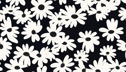 Hand drawn simple black and white abstract floral print. Trendy bright collage pattern. Fashionable template for design