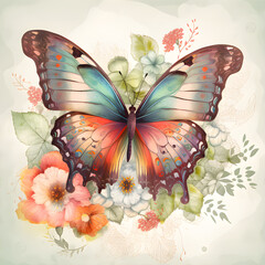 Watercolor colorful butterflies, isolated butterfly on white background Created with generative AI tools