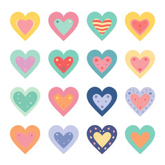 mini pastel cute hearts isolated on white set 7