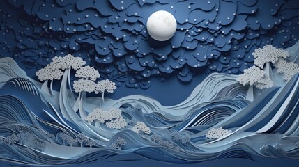 Layered_paper_of_blue waves in the ocean - paperart 