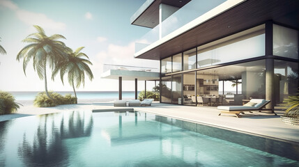 Fototapeta na wymiar Beautiful Luxury Home with Swimming Pool at Sunset