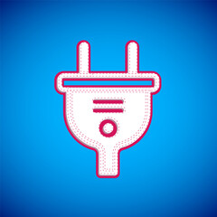 White Electric plug icon isolated on blue background. Concept of connection and disconnection of the electricity. Vector
