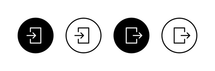 Login and logout vector icon set. Sign out, Sign in symbol. Entry and exit sign in circle