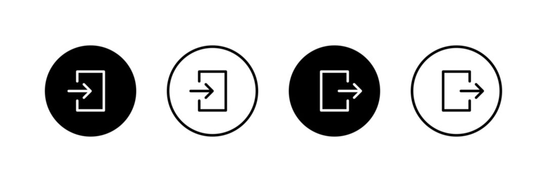 Login and logout vector icon set. Sign out, Sign in symbol. Entry and exit sign in circle