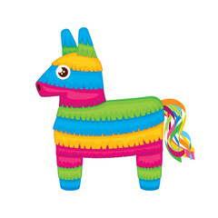 Cute mexican pinata donkey vector illustration. Colorful paper mexican piñata toy icon vector isolated on a white background. Traditional pinata animal graphic design element