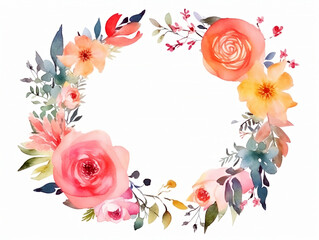 Watercolor floral frame illustration on white background created with Generative AI technology