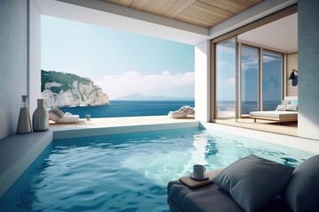 Fototapeta premium an oceanfront apartment with large swimming pool with ocean view ai generated 