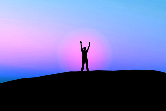 Silhouette of a man with open arms - Success